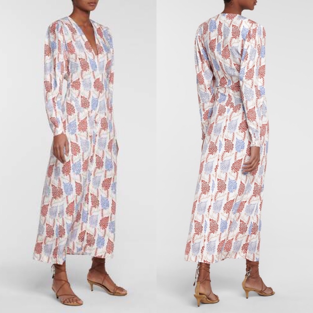 NEW NWT Isabel Marant Bagenia Crepe De Chine Midi Dress In Multicolor